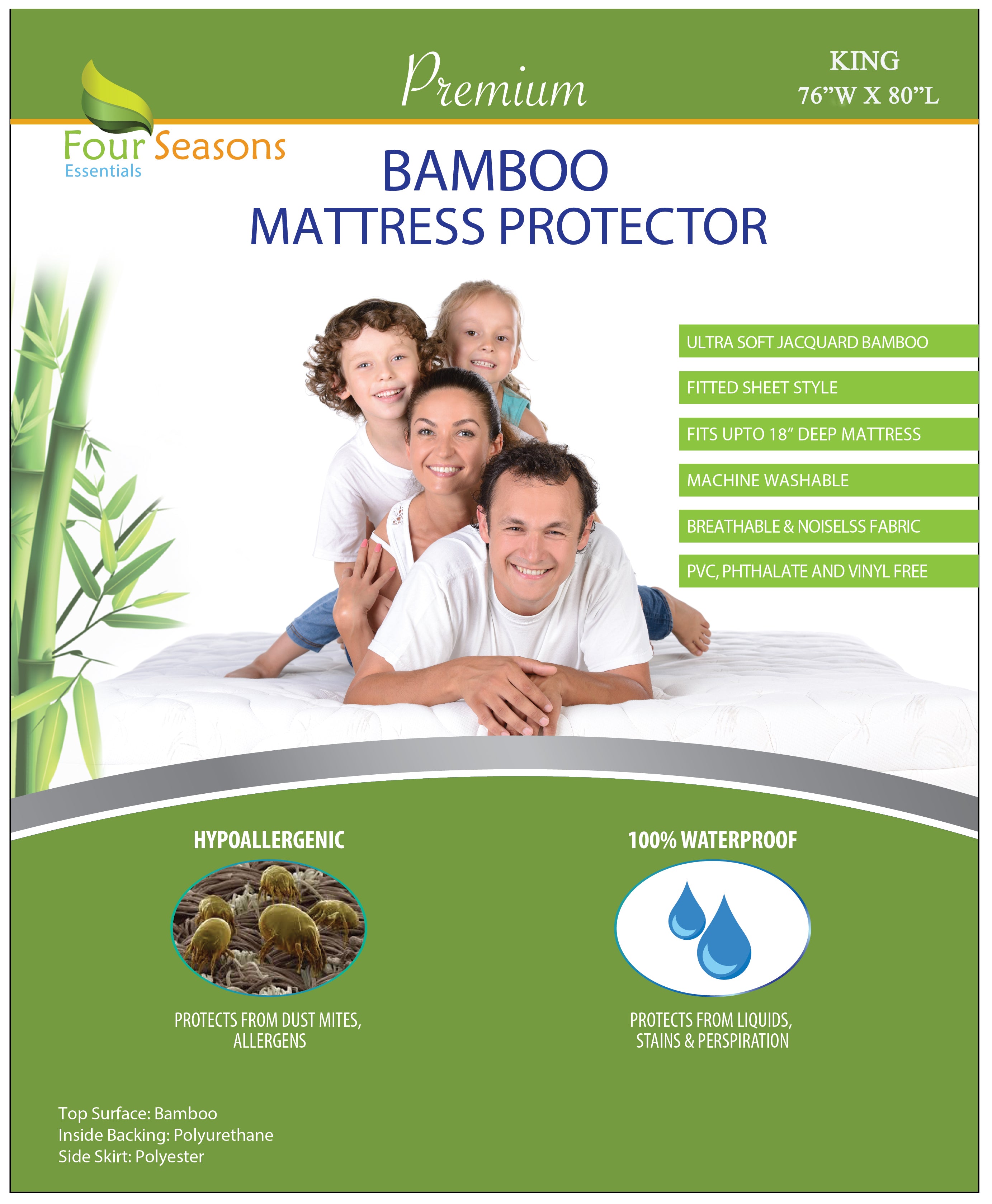 Premium Bamboo Mattress Protector - Waterproof Ultra Soft