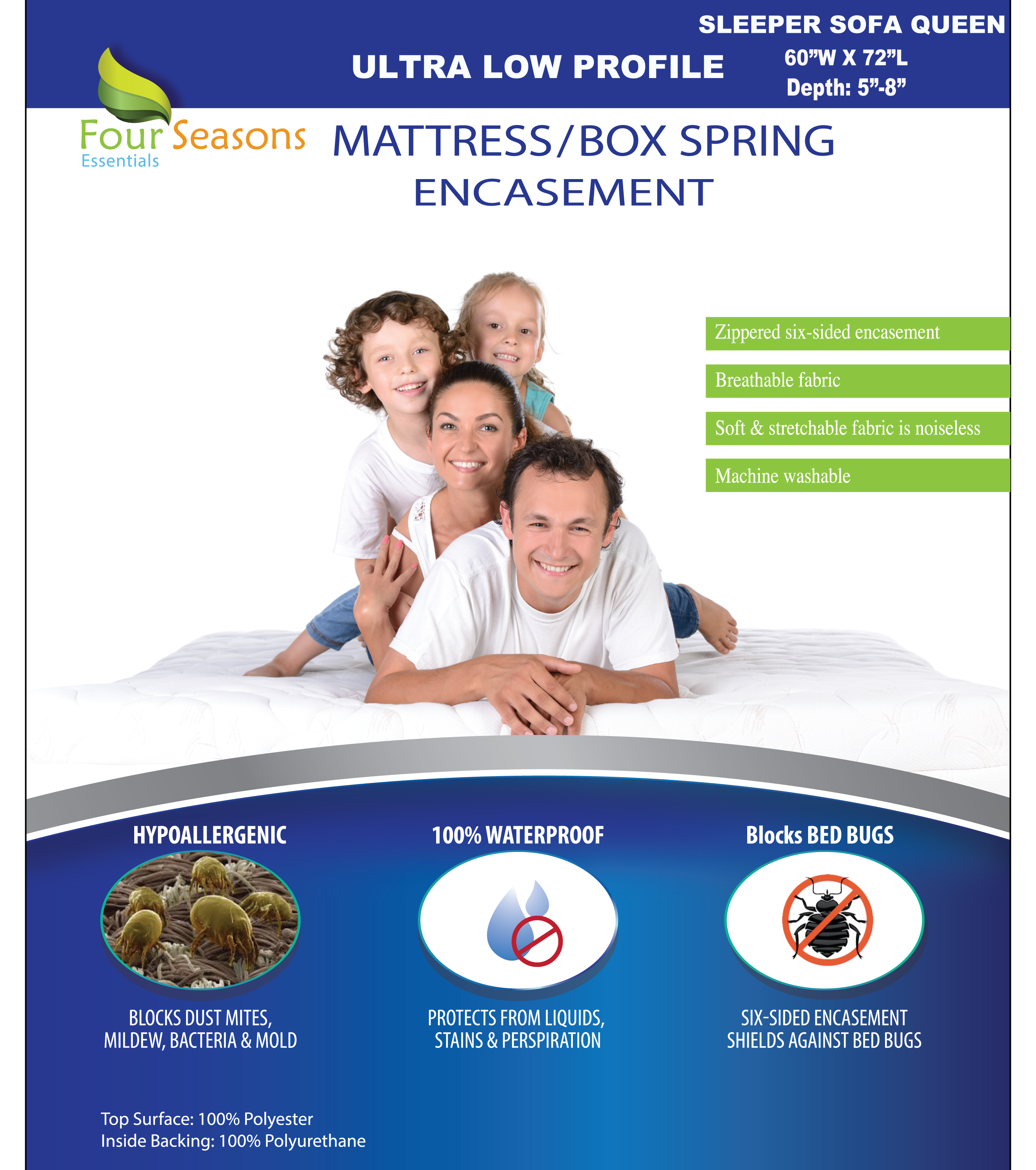 Full Size Mattress Protector Bedbug Waterproof Zippered Cover  Hypoallergenic Premium Quality Encasement White
